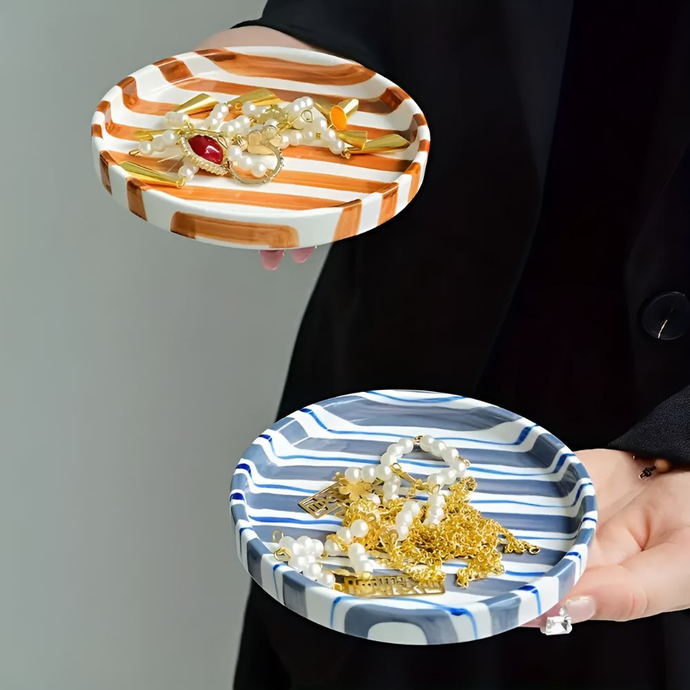 Ceramic Stripe Jewelry Tray for Rings and Earrings