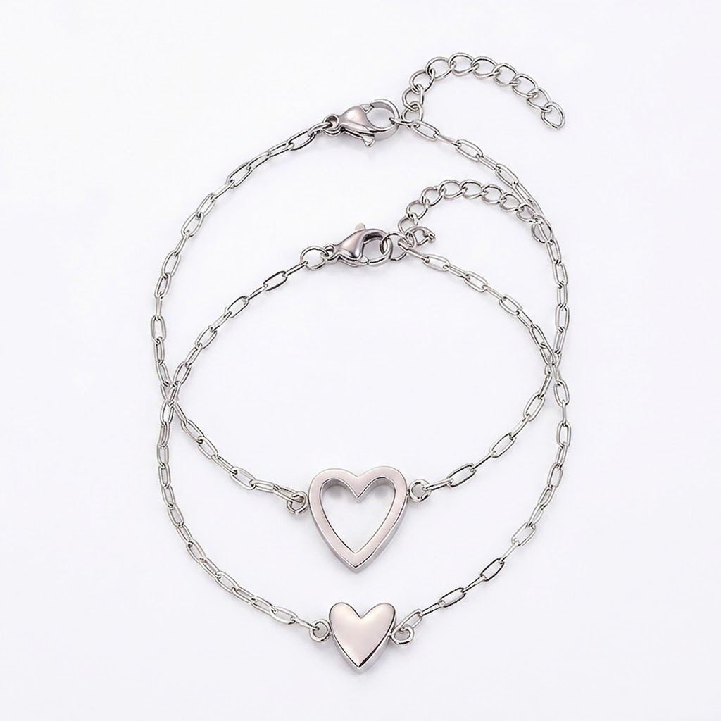 Adjustable Heart Chain Bracelet for Couples - Gold & Silver