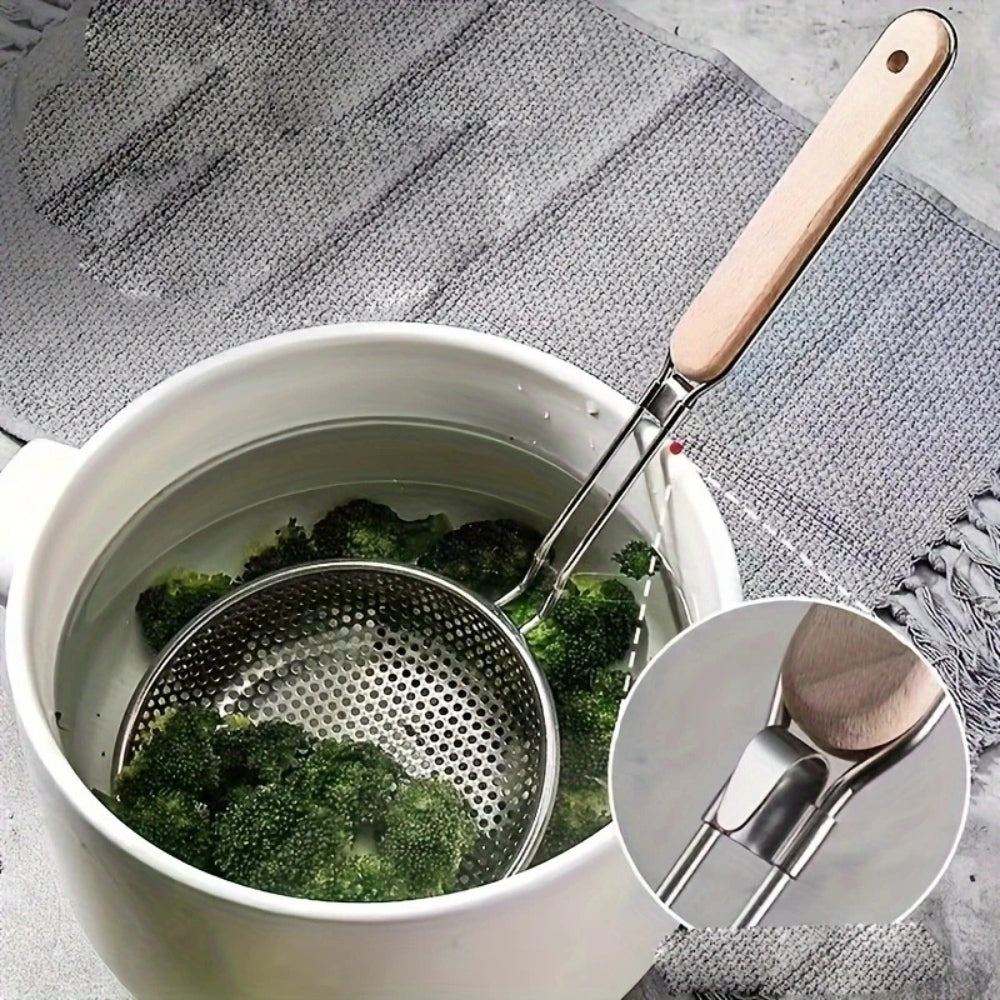 Stainless Steel Fine Mesh Skimmer with Wooden Handle