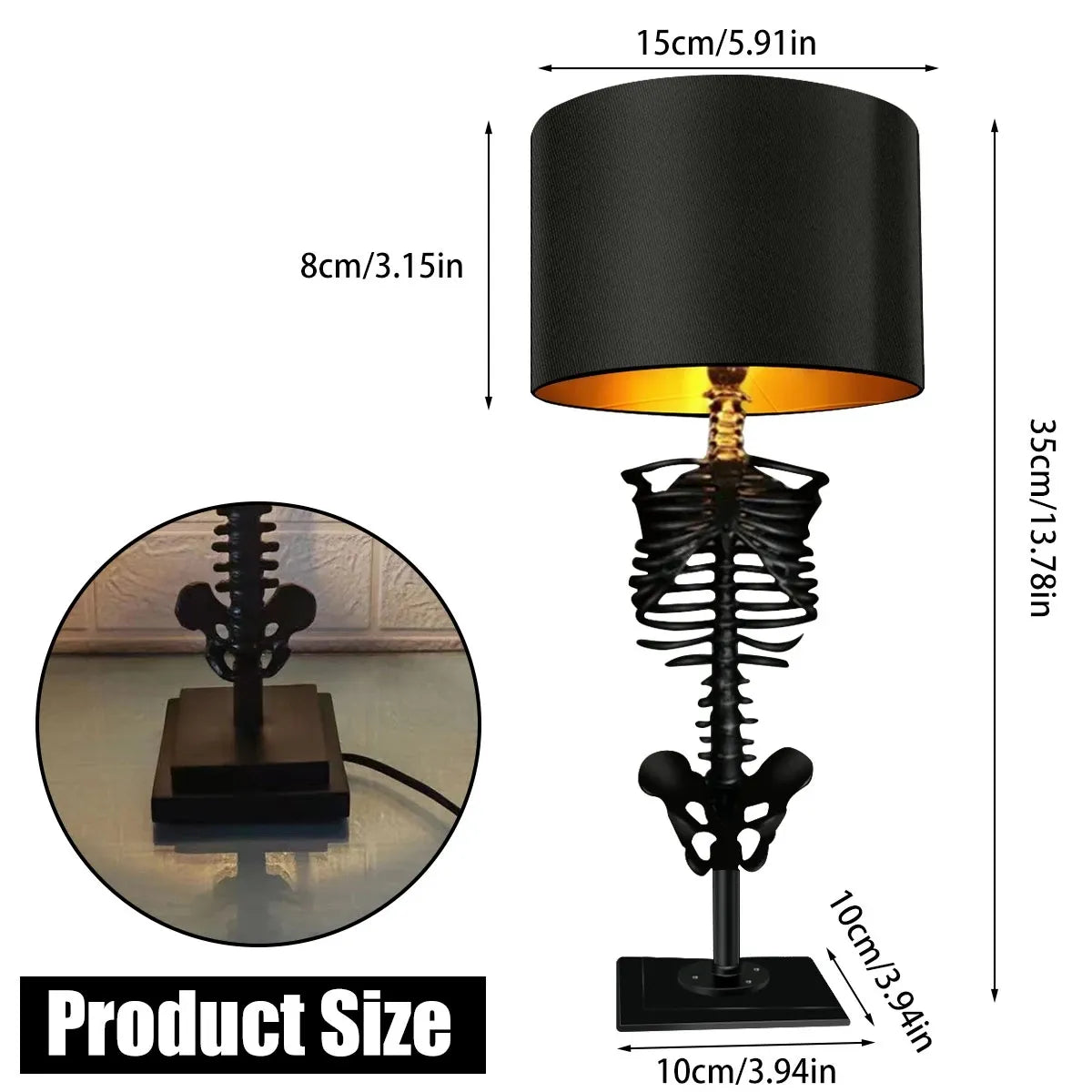 Handcrafted Gothic Skeleton Table Lamp with USB Connector