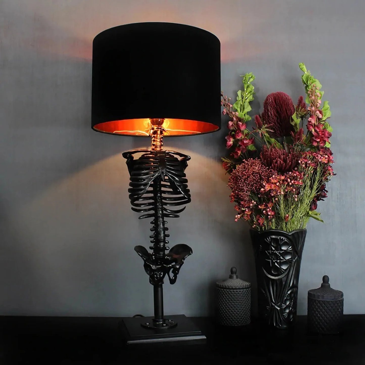 Gothic Skeleton Table Lamp - Handmade Resin Design