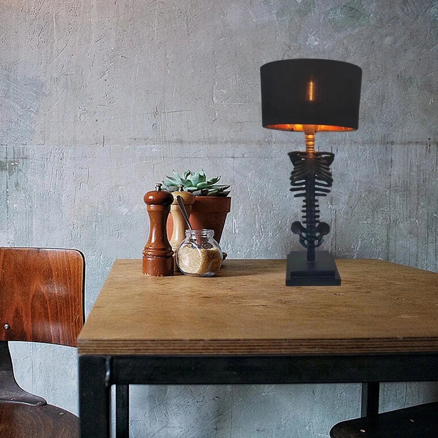 Handcrafted Gothic Skeleton Table Lamp with USB Connector