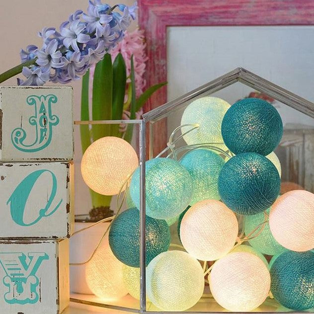 Cotton Ball String Lights - Warm Glow Decorative Garland in Various Colors