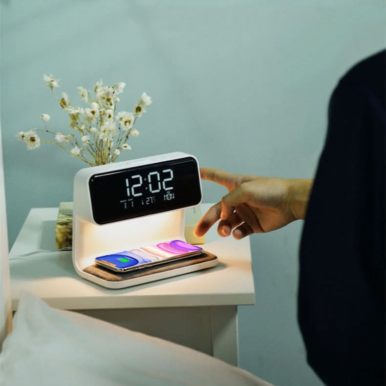 Dimmable Clear LCD Alarm Clock with Wireless Charger
