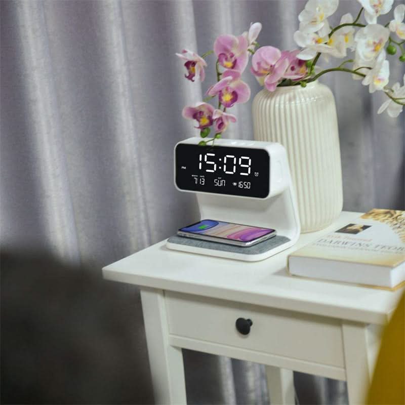 Dimmable Clear LCD Alarm Clock with Wireless Charger