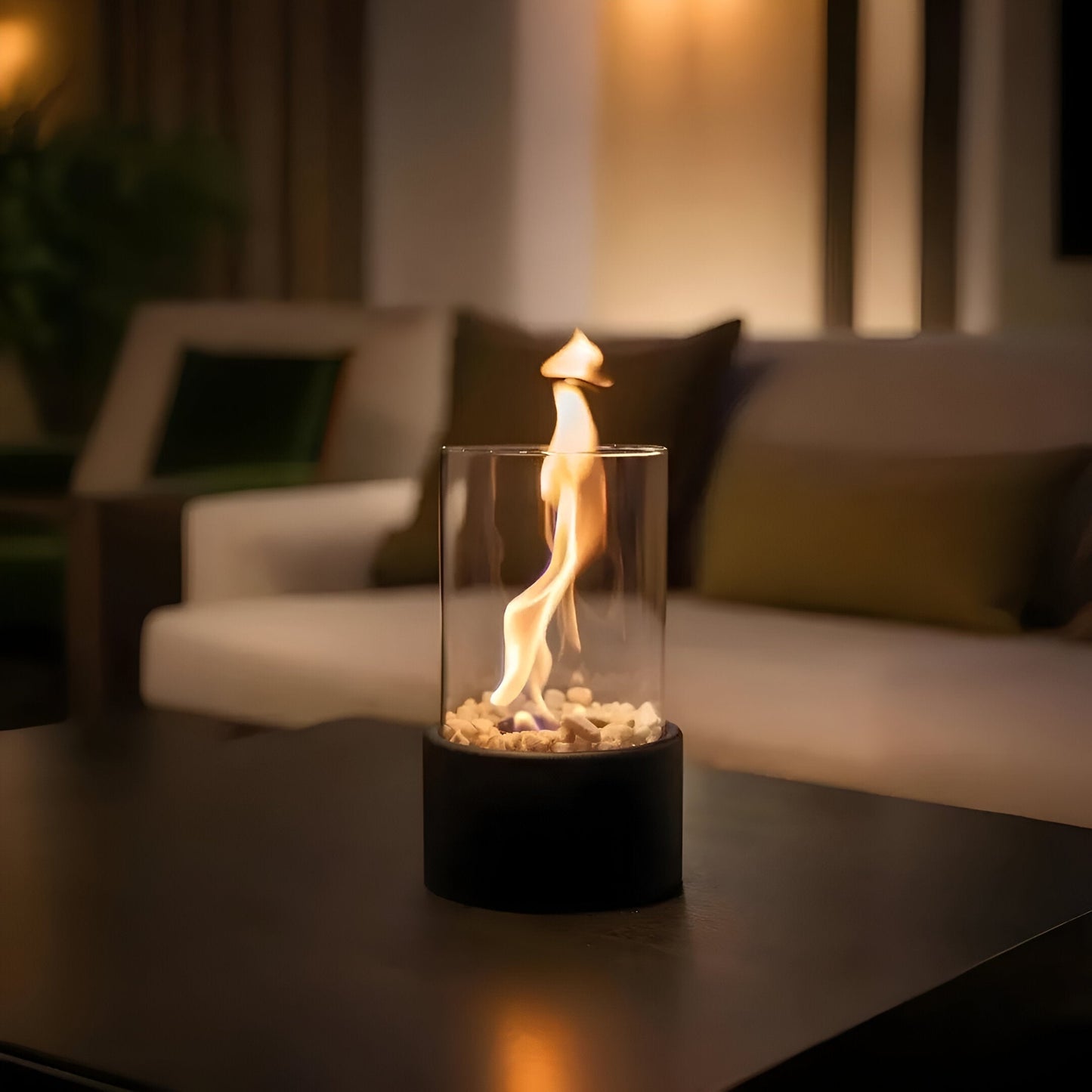 Portable Bioethanol Tabletop Fireplace with Glass Cylinder