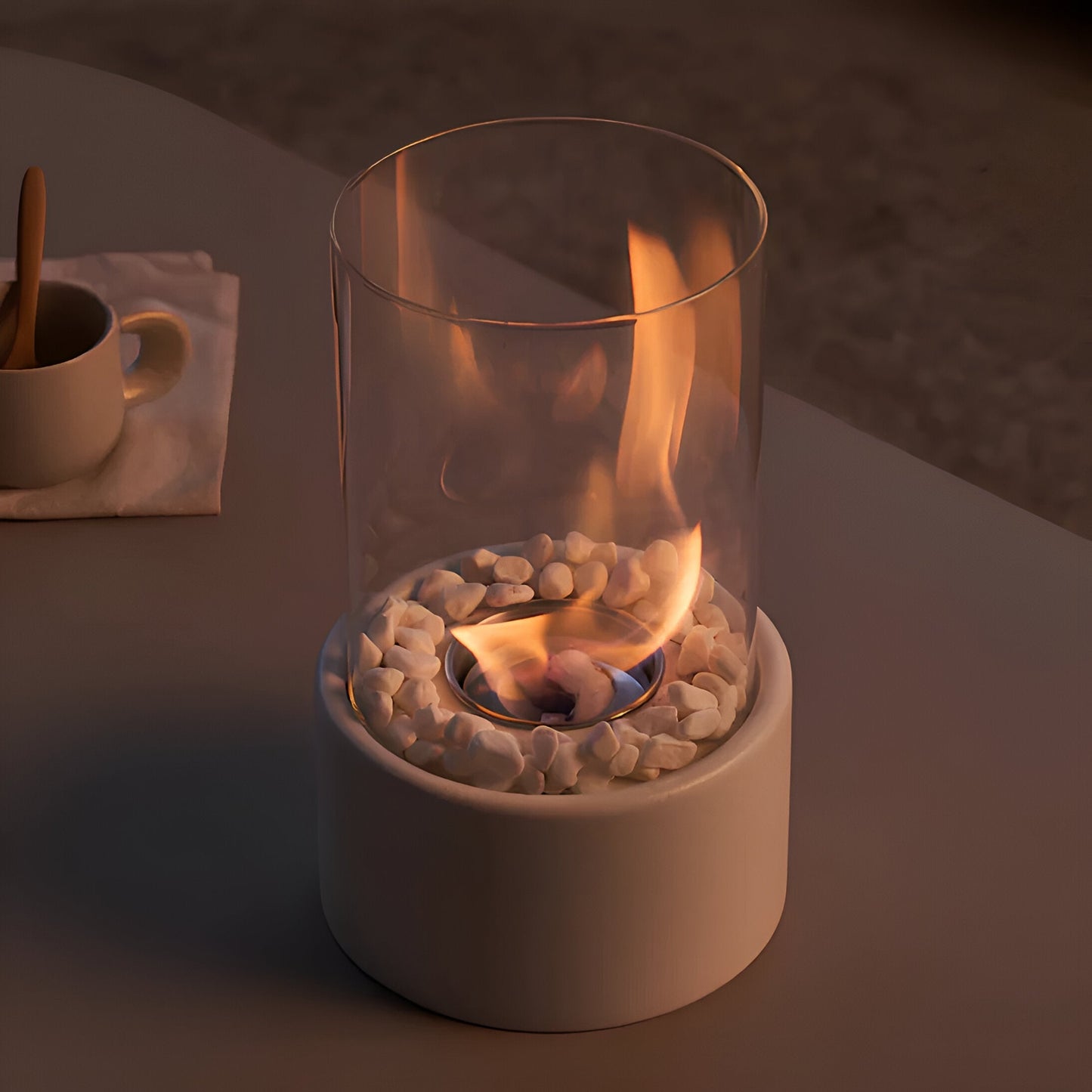 Portable Bioethanol Tabletop Fireplace with Glass Cylinder