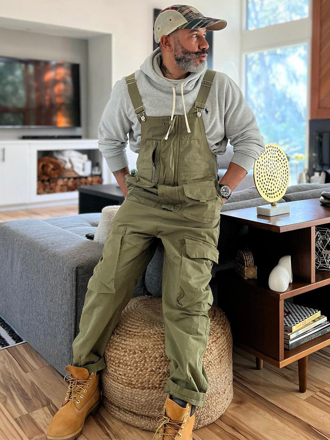 100% Cotton Loose Fit Tapered Leg Overalls with Zipper Pockets