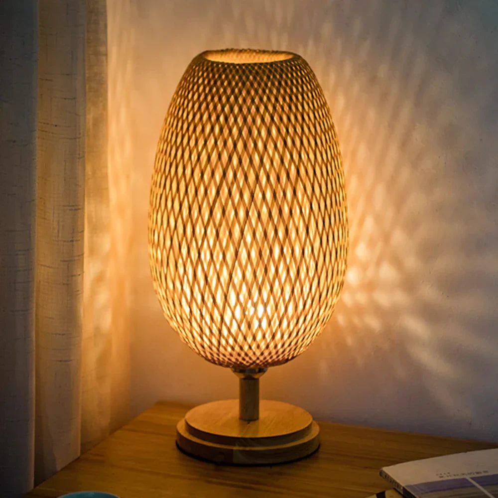 Dimmable Rattan Table Lamp with Bamboo Shade