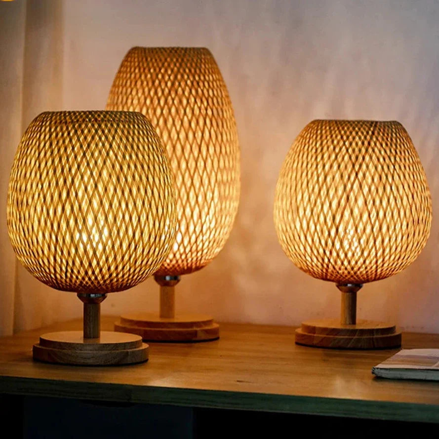 Dimmable Rattan Table Lamp with Bamboo Shade