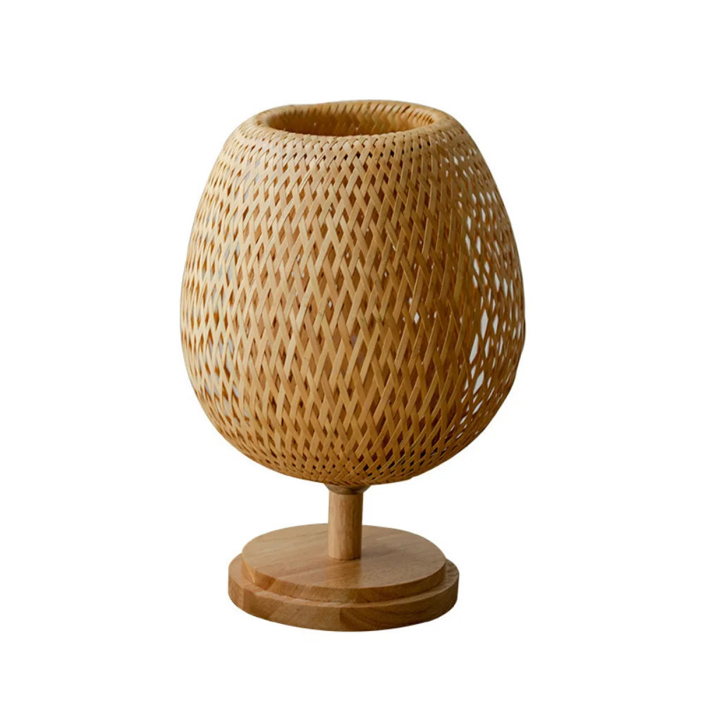 Dimmable Rattan Table Lamp with Bamboo Shade