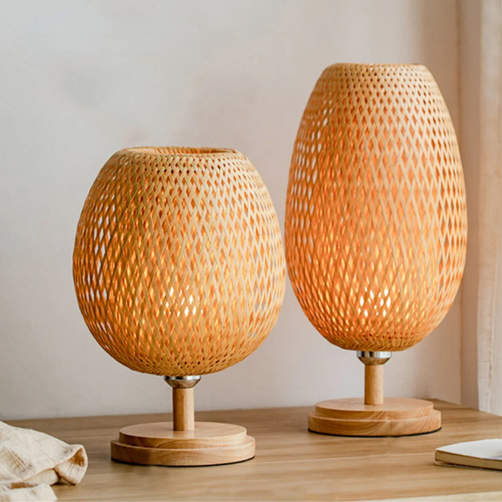 Dimmable Rattan Table Lamp with Bamboo Shade