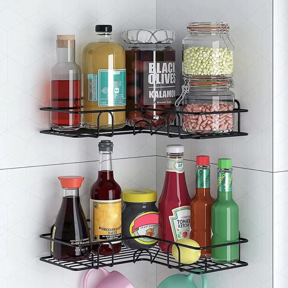 Triangular Iron Corner Shower Caddy with Adhesive Mounting