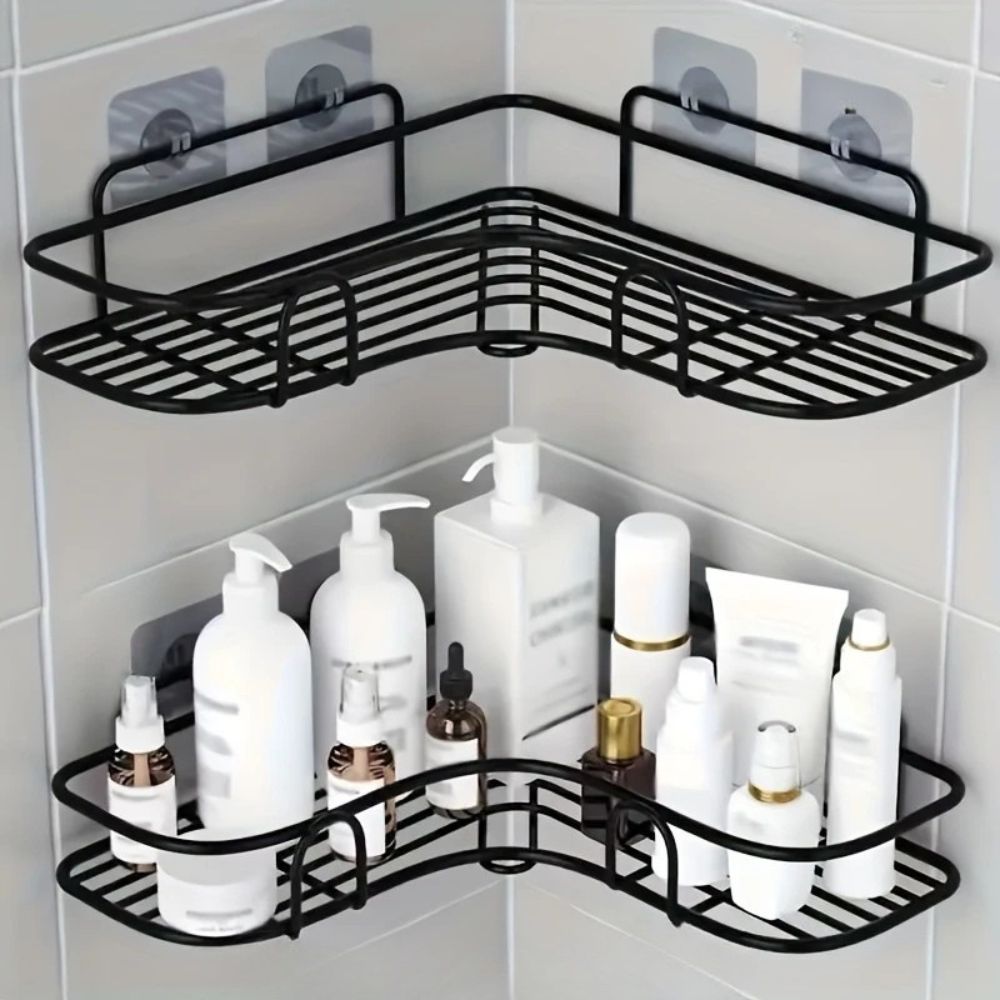 Triangular Iron Corner Shower Caddy with Adhesive Mounting