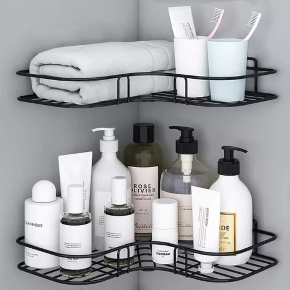 Triangular Iron Corner Shower Caddy with Adhesive Mounting