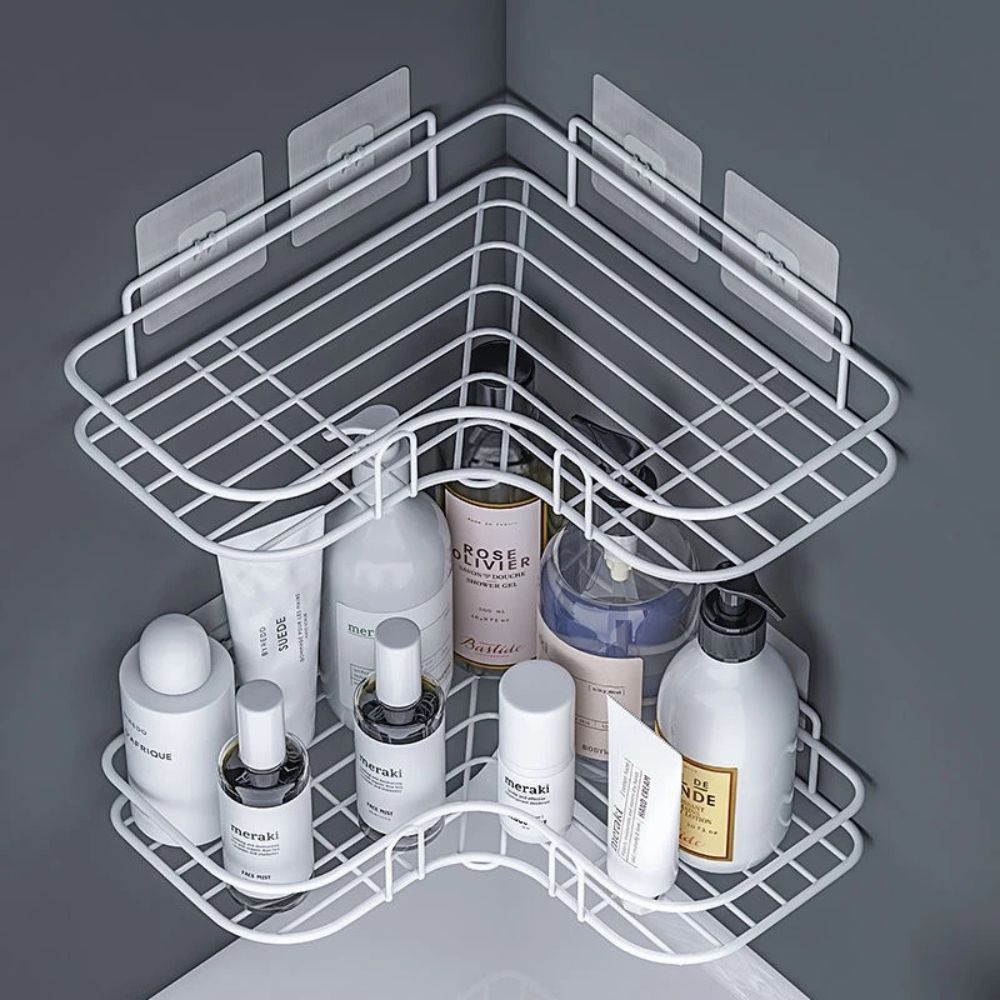 Triangular Iron Corner Shower Caddy with Adhesive Mounting