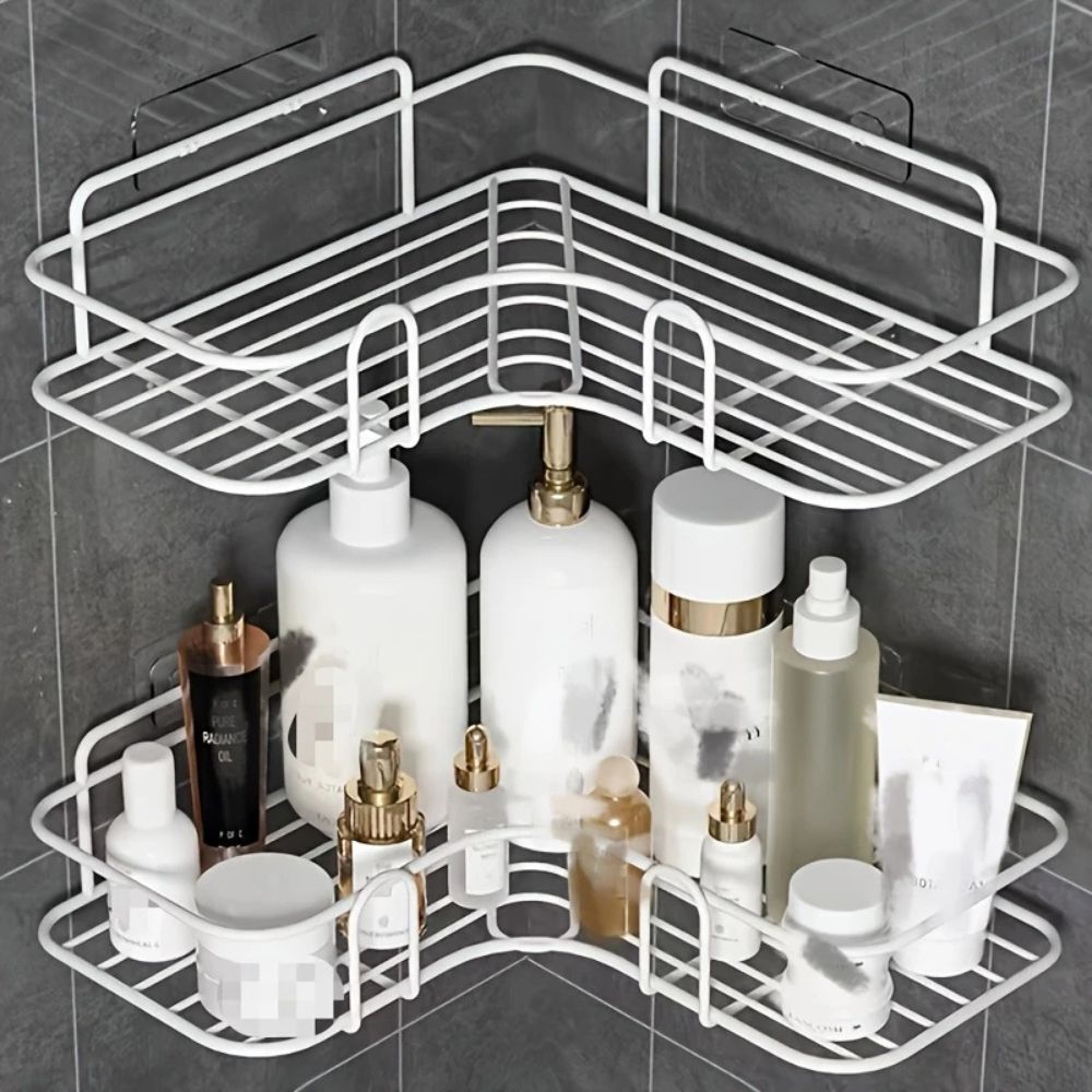 Triangular Iron Corner Shower Caddy with Adhesive Mounting