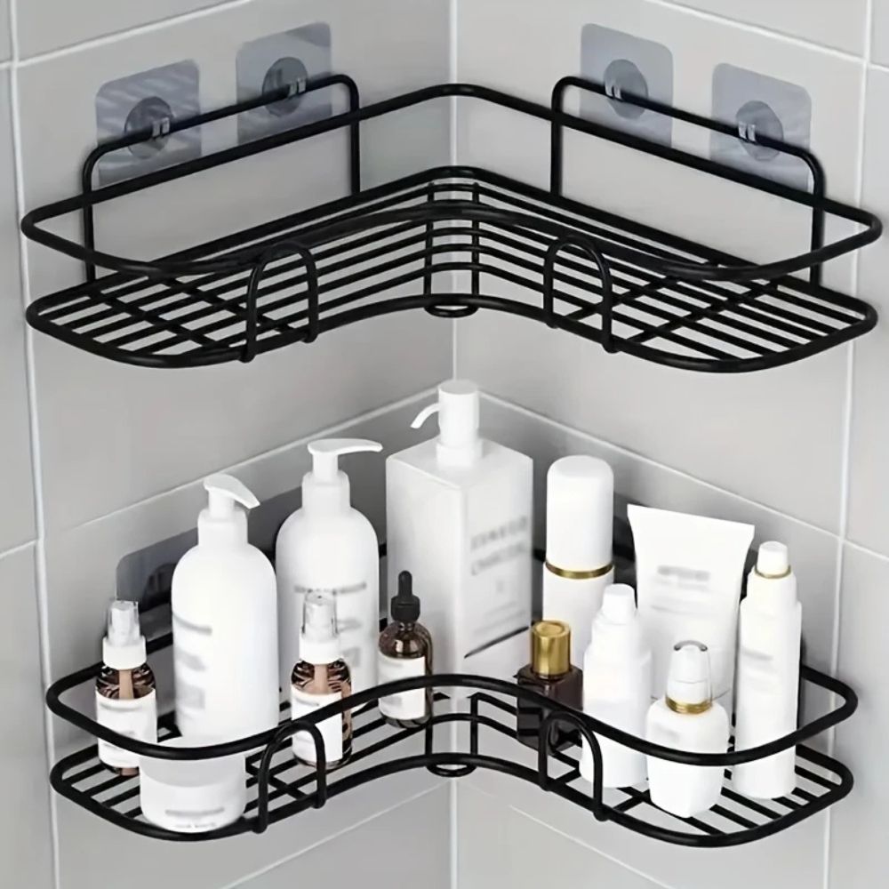 Triangular Iron Corner Shower Caddy with Adhesive Mounting