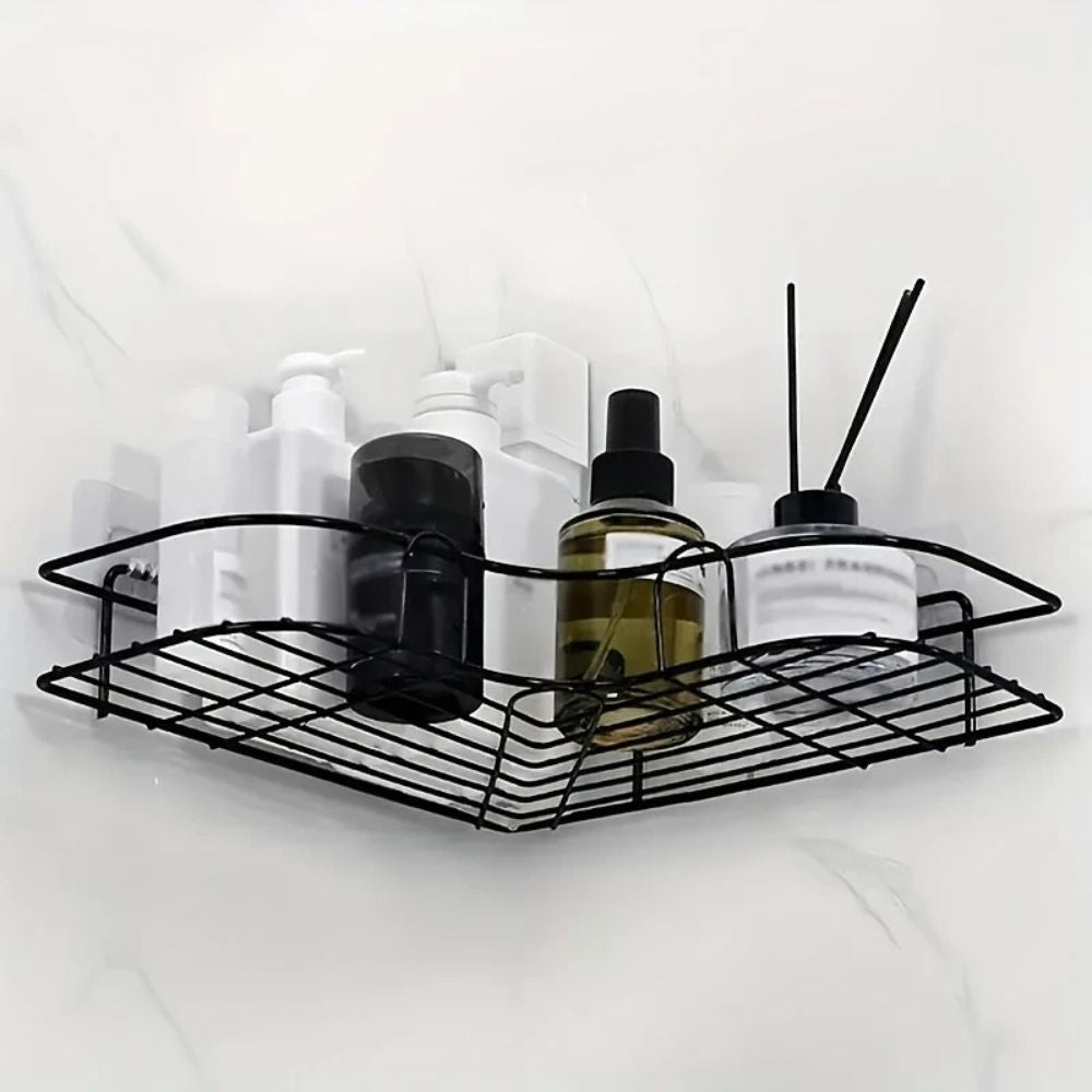 Triangular Iron Corner Shower Caddy with Adhesive Mounting