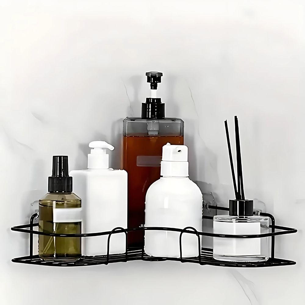 Triangular Iron Corner Shower Caddy with Adhesive Mounting