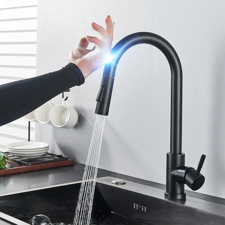 Smart Touch Kitchen Faucet with Pull-Out Spray Head in Brushed Nickel