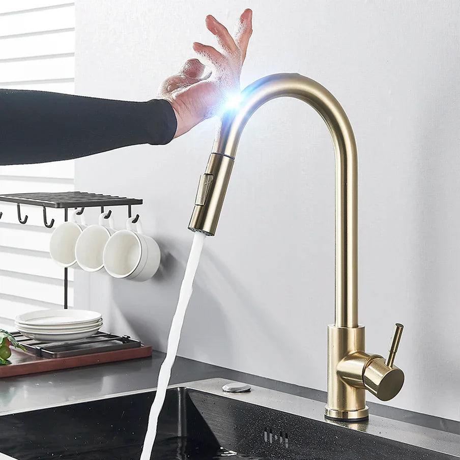 Smart Touch Kitchen Faucet with Pull-Out Spray Head in Brushed Nickel