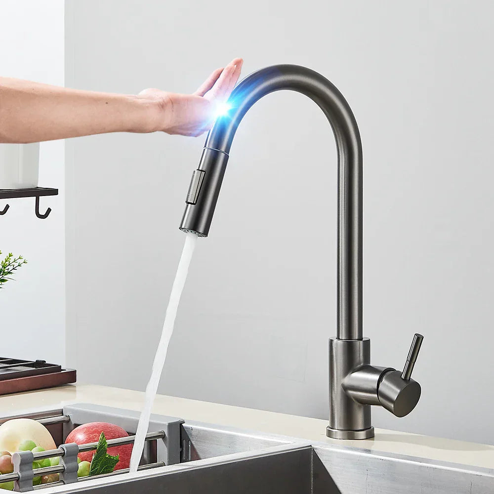 Smart Touch Kitchen Faucet with Pull-Out Spray Head in Brushed Nickel