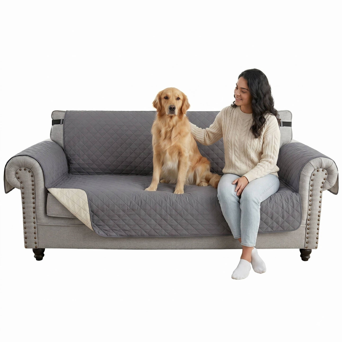 Reversible Water Resistant Sofa Cover for 3 Cushion Couch