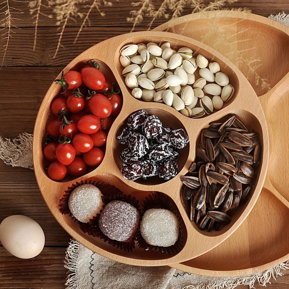 Natural Wood Snack Serving Tray with Five Compartments