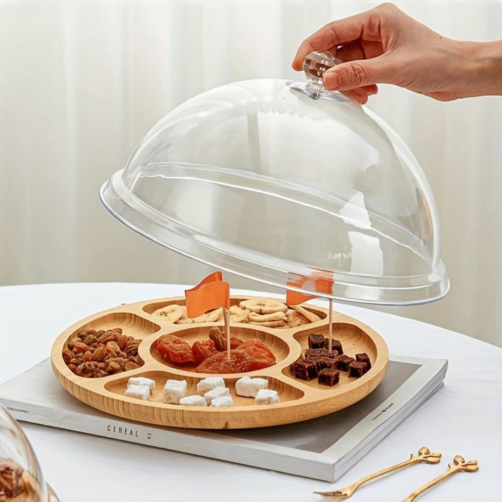 Natural Wood Snack Serving Tray with Five Compartments