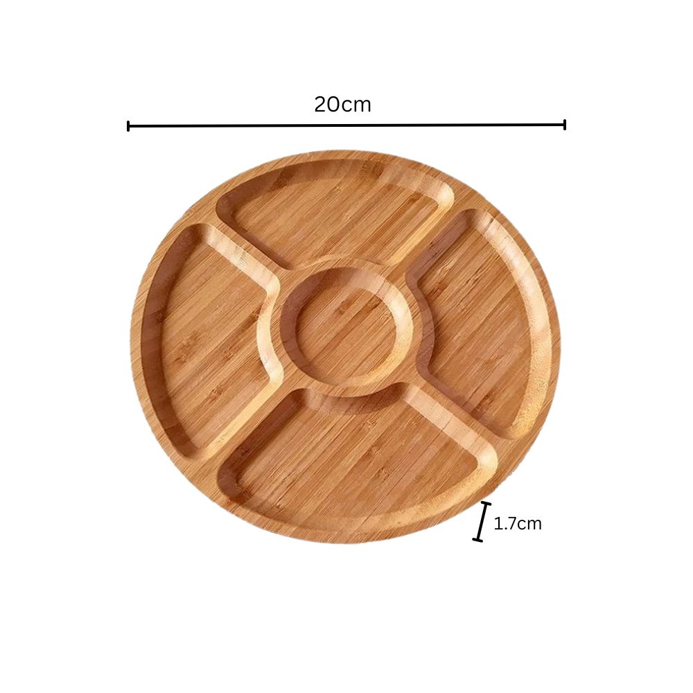 Natural Wood Snack Serving Tray with Five Compartments