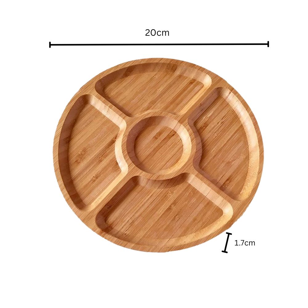 Natural Wood Snack Serving Tray with Five Compartments