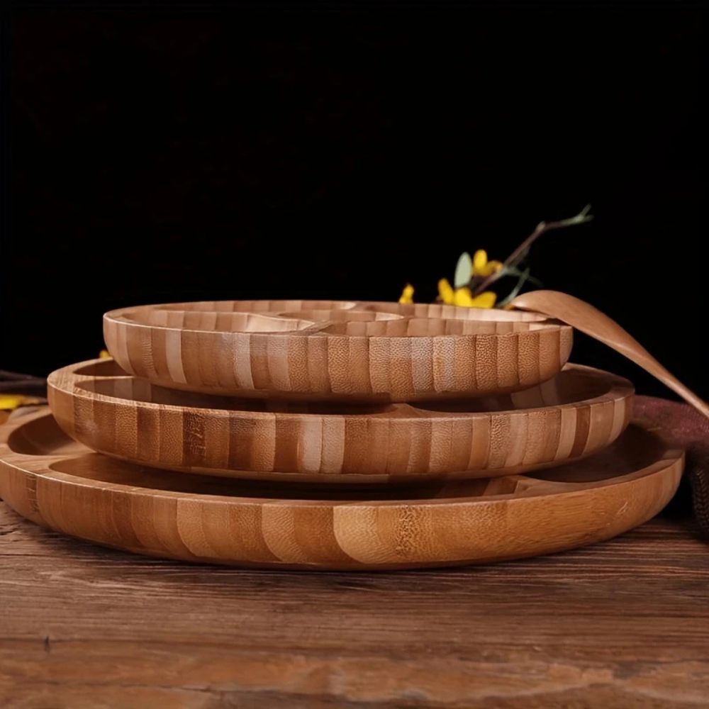 Natural Wood Snack Serving Tray with Five Compartments