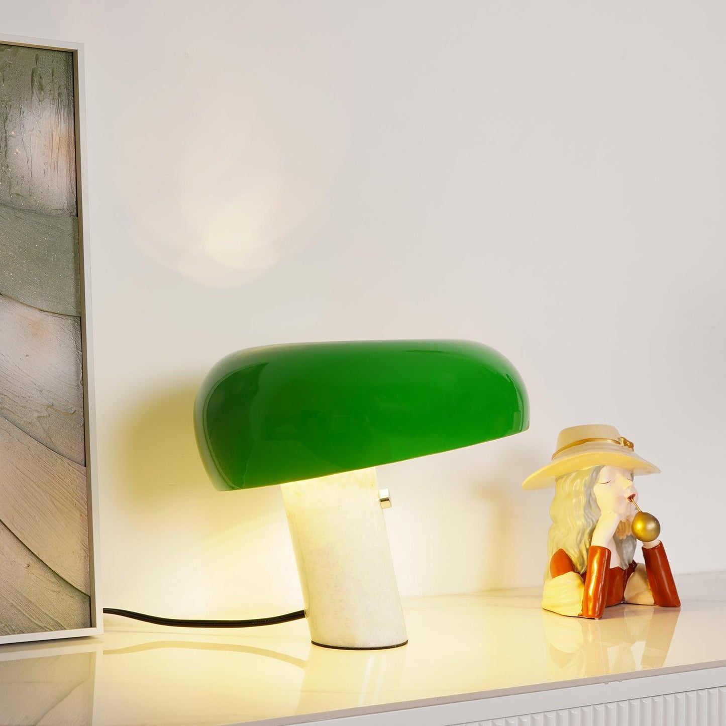 Modern Marble Base Table Lamp with Semi-Round Shade
