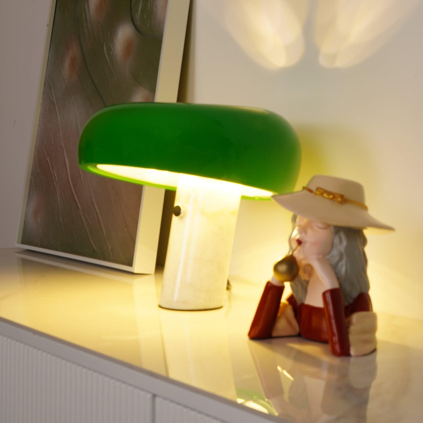 Modern Marble Base Table Lamp with Semi-Round Shade