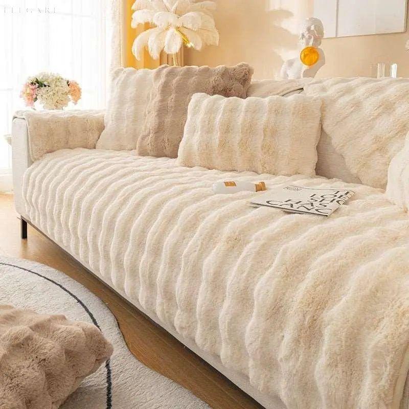 L-Shaped Plush Sofa Cover - Soft Winter Protection