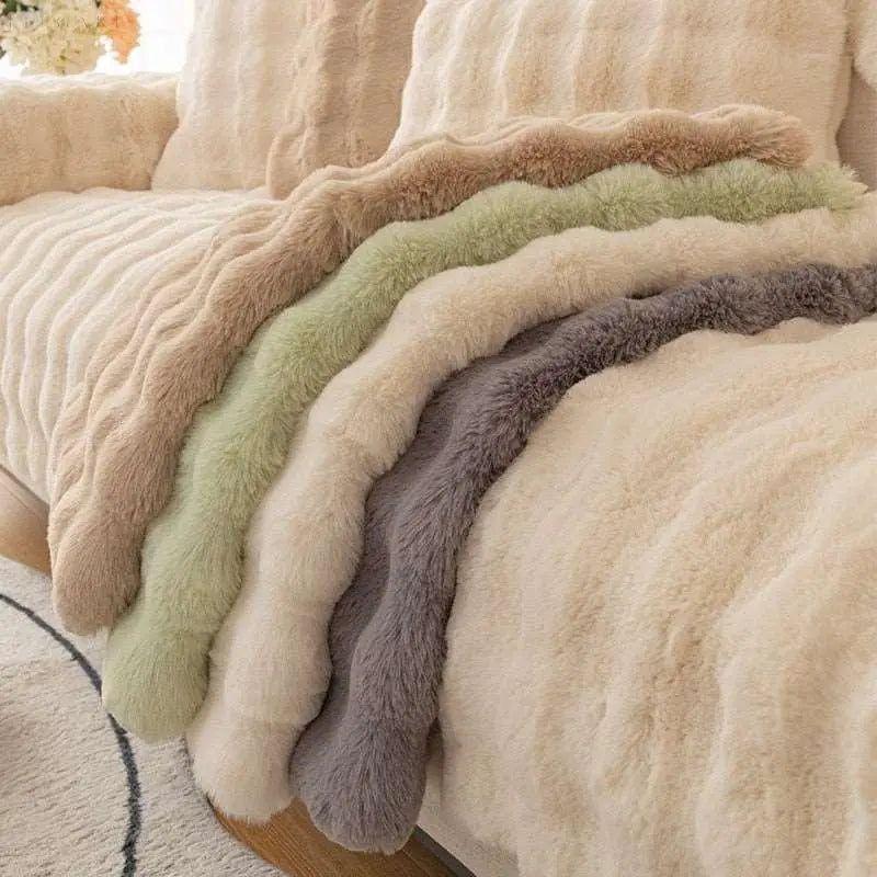 L-Shaped Plush Sofa Cover - Soft Winter Protection