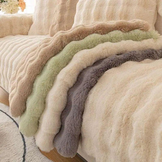 L-Shaped Plush Sofa Cover - Soft Winter Protection