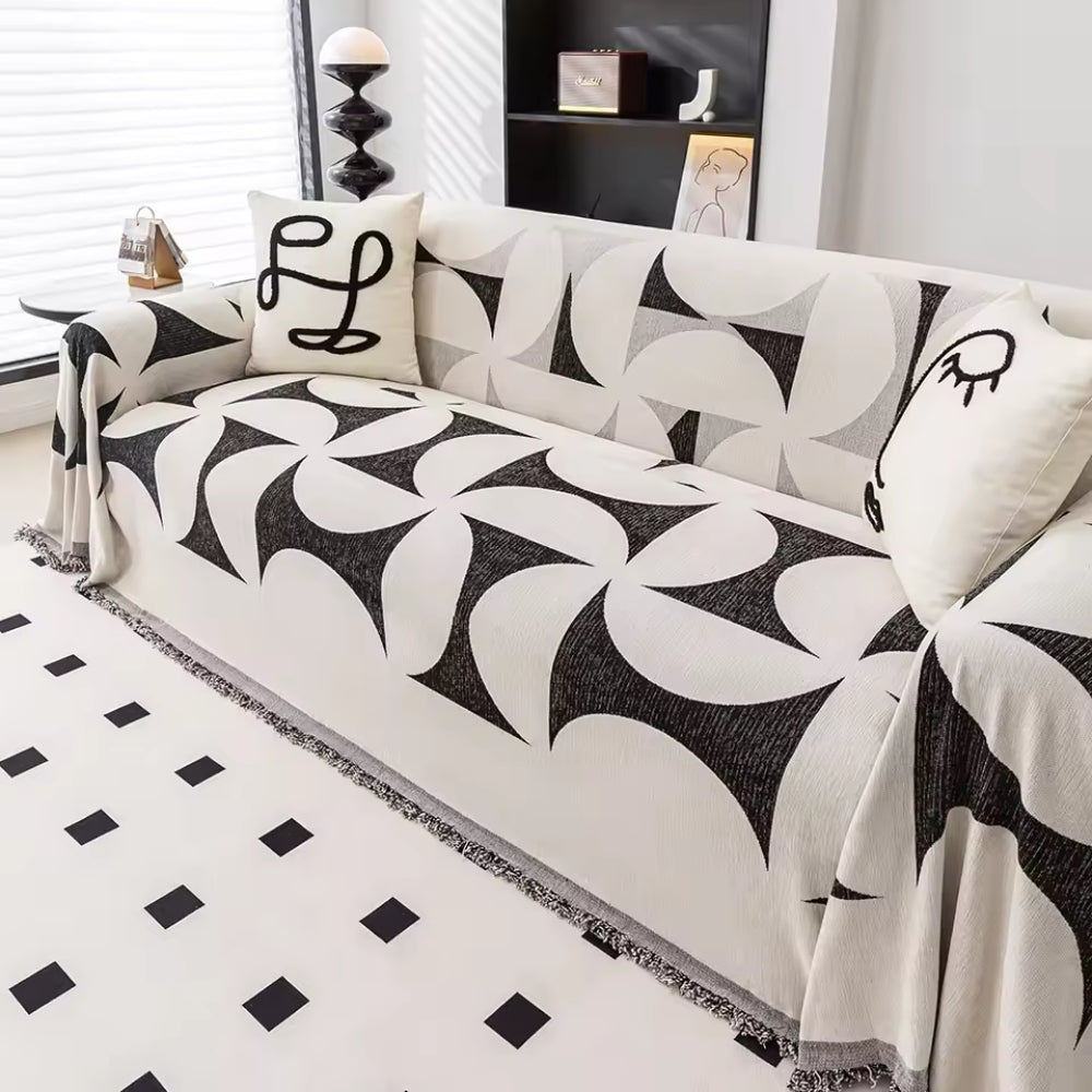 Irregular Windmill Chenille Sofa Cover with Tassel Edges
