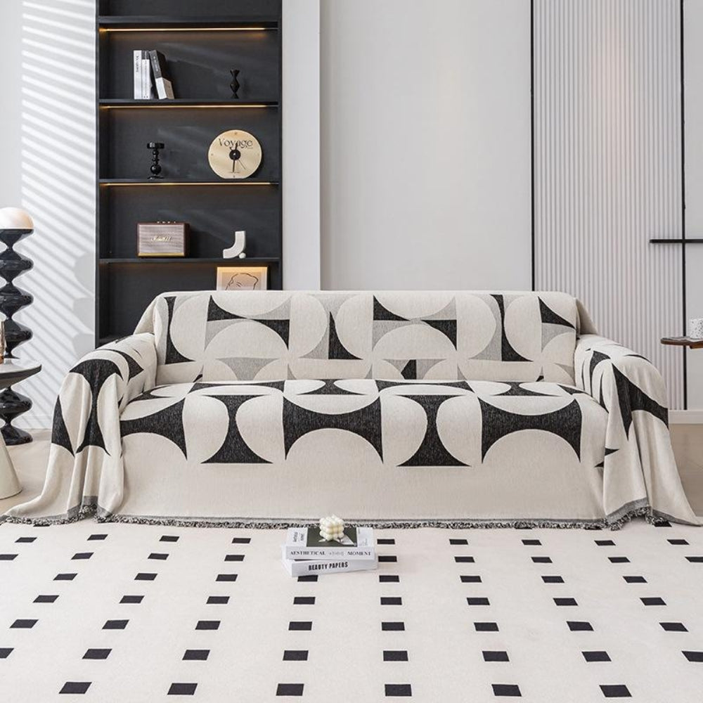 Irregular Windmill Chenille Sofa Cover with Tassel Edges