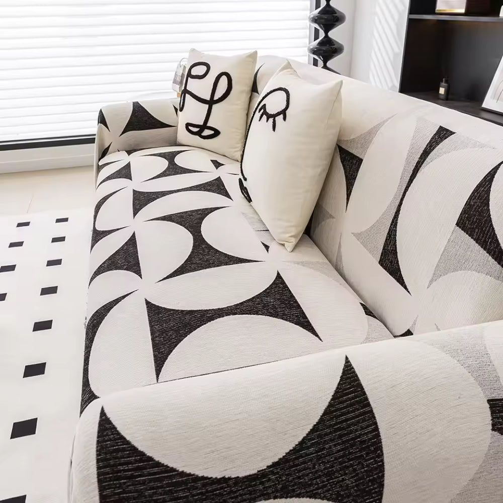 Windmill Pattern Chenille Sofa Cover with Tasseled Edges