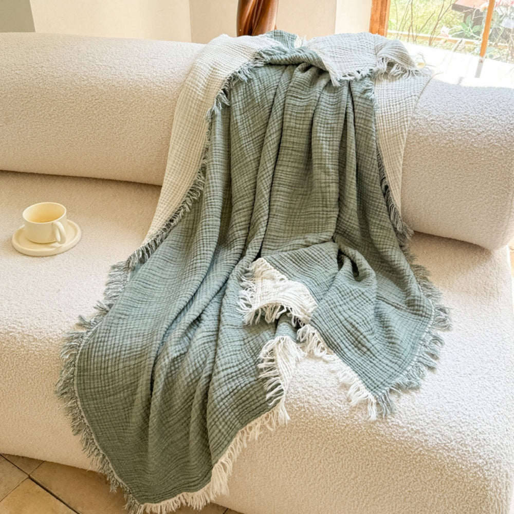 Soft Cotton Gauze Blanket with Fringed Edges