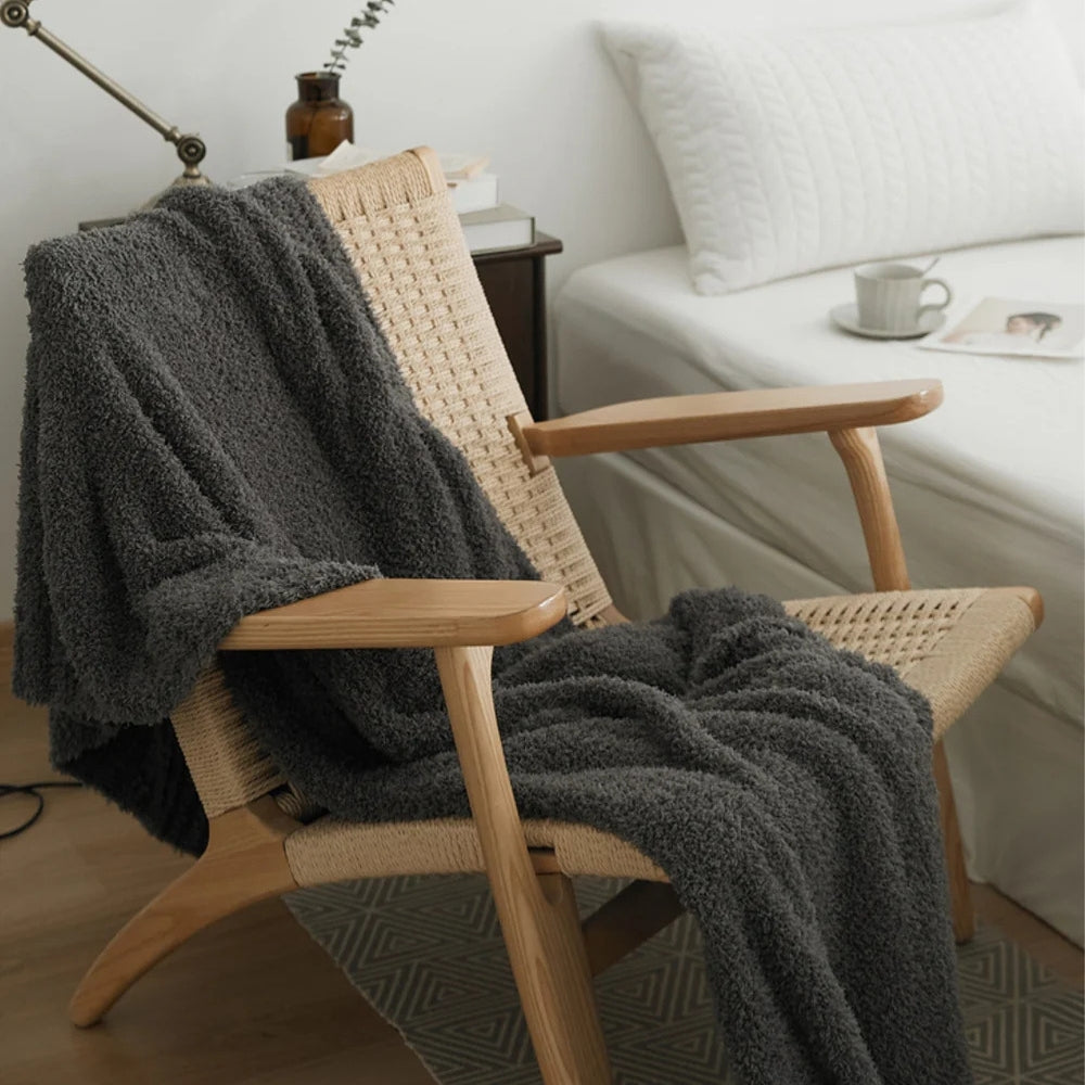 Minimalist Knit Throw Blanket in Soft Velvet Blend