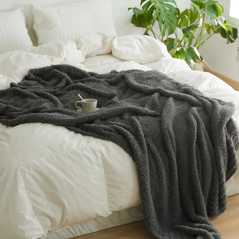 Minimalist Knit Throw Blanket in Soft Velvet Blend