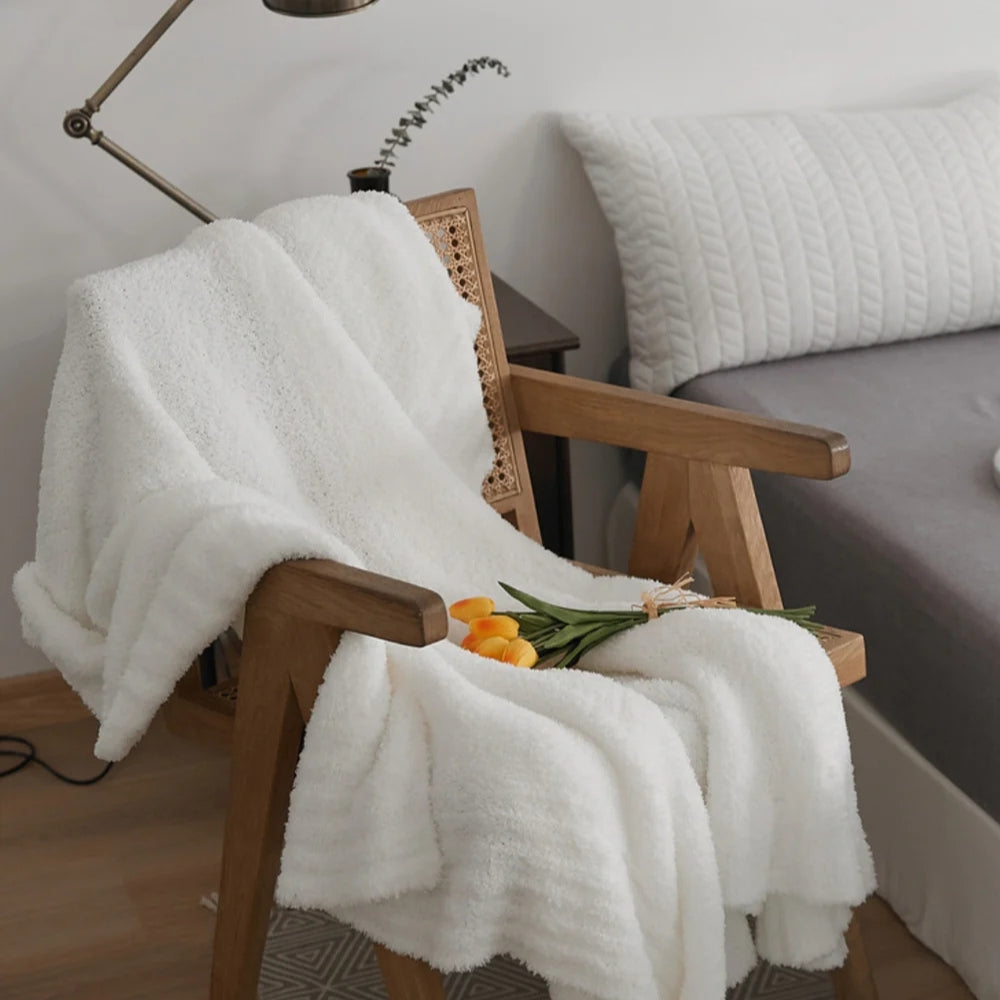 Minimalist Knit Throw Blanket in Soft Velvet Blend