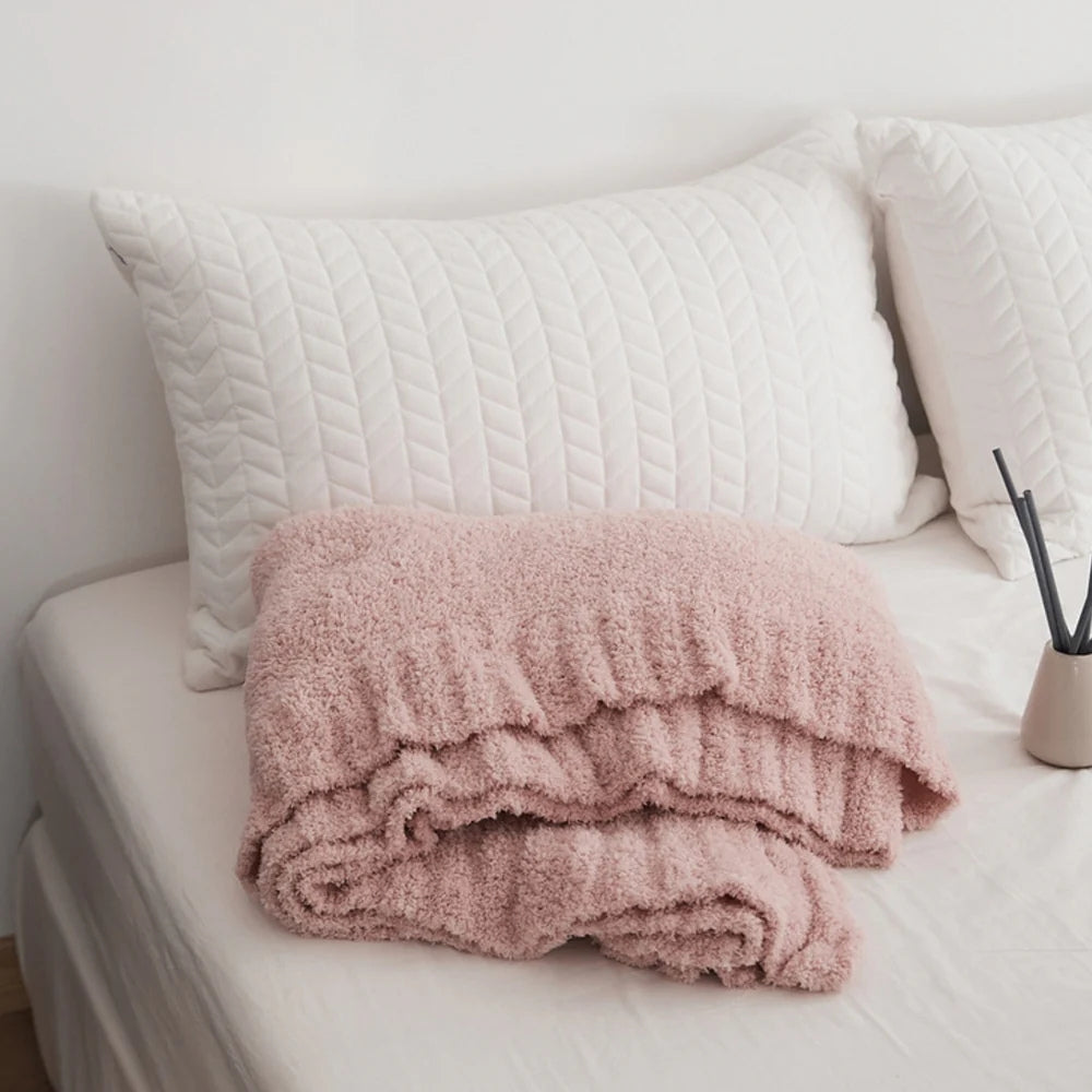 Minimalist Knit Throw Blanket in Soft Velvet Blend