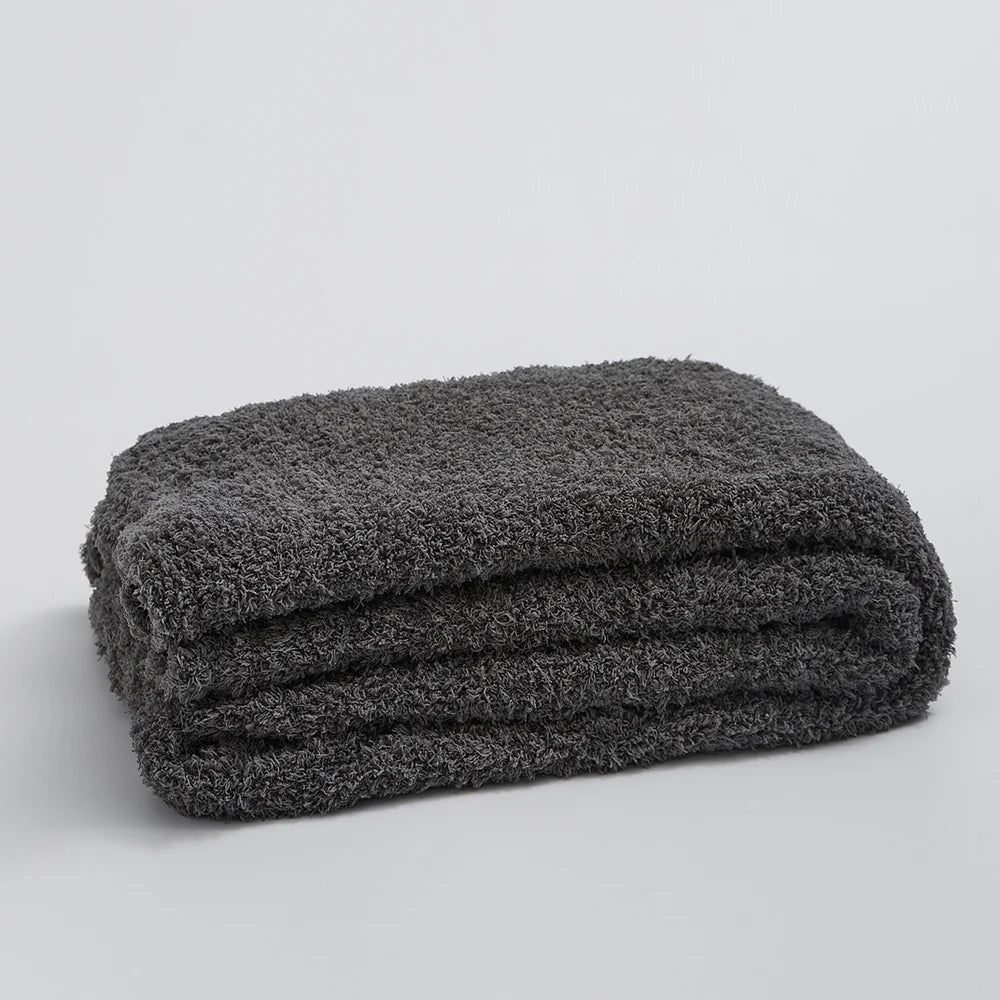 Minimalist Knit Throw Blanket in Soft Velvet Blend