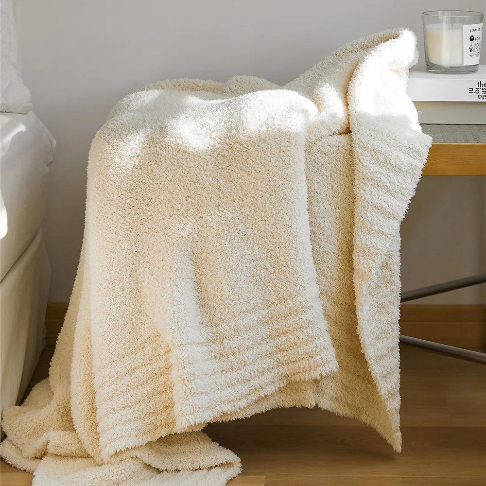 Minimalist Knit Throw Blanket in Soft Velvet Blend