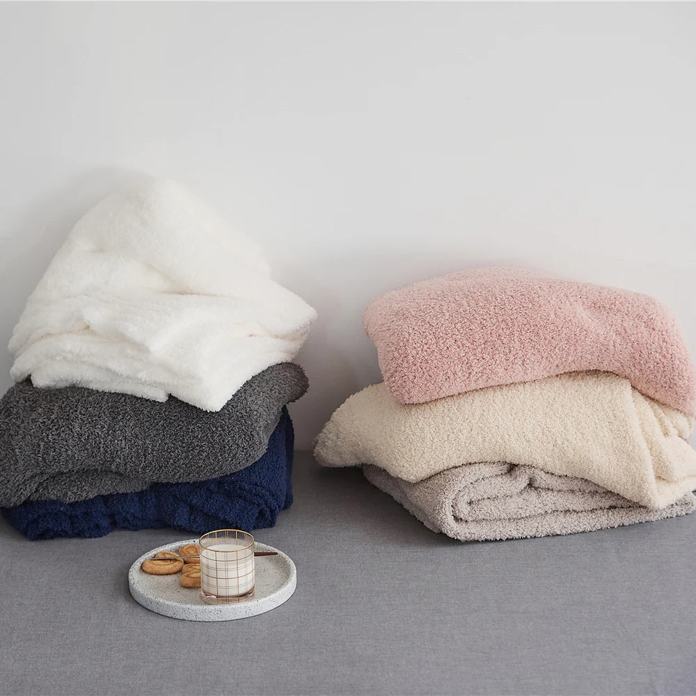 Minimalist Knit Throw Blanket in Soft Velvet Blend