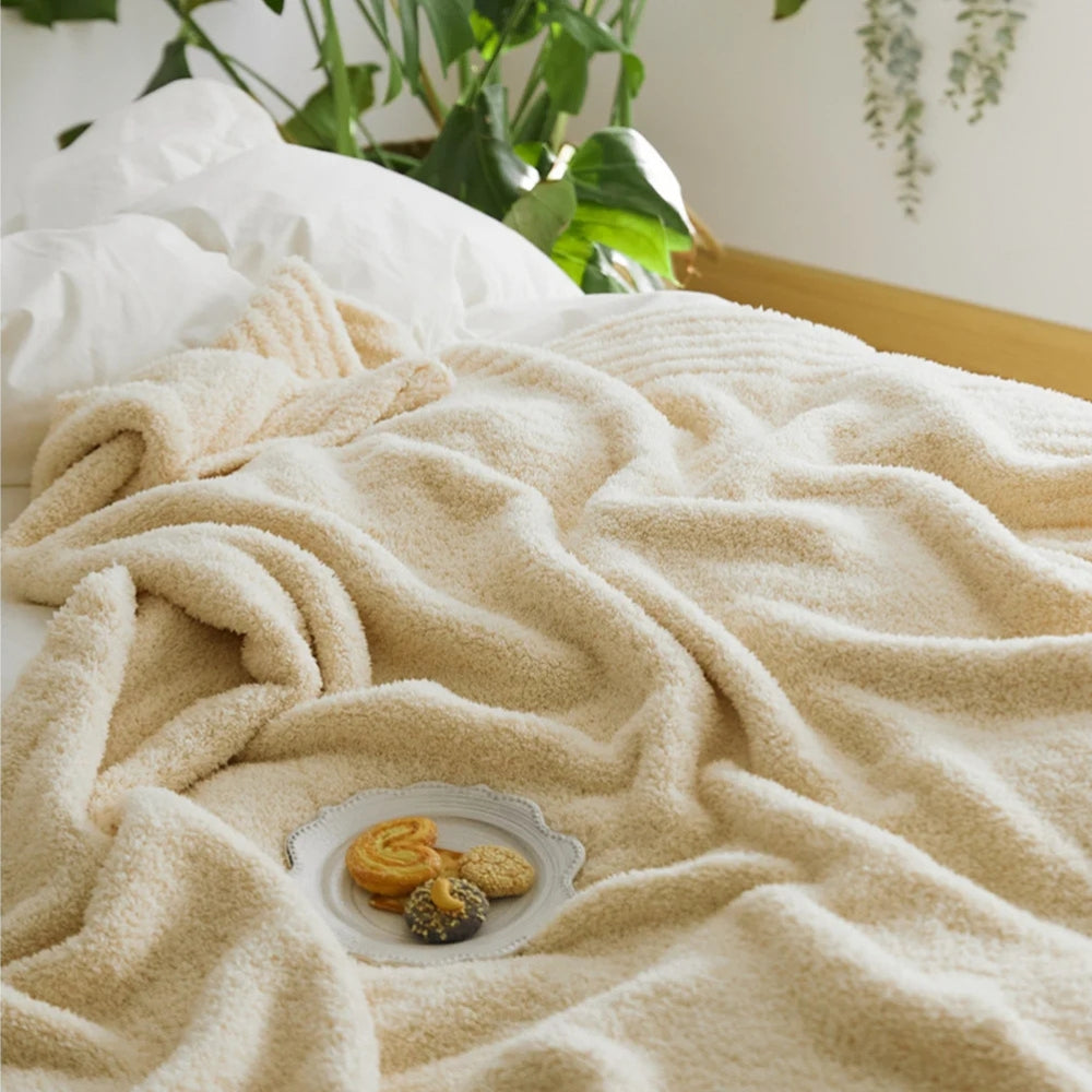 Minimalist Knit Throw Blanket in Soft Velvet Blend